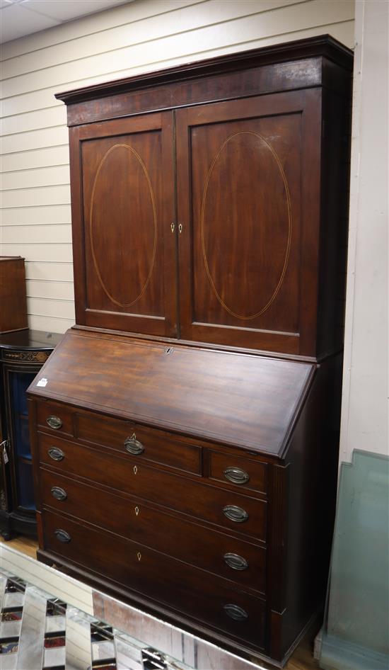 A George III mahogany bureau cabinet previously owned by George Bradshaw author of Bradshaws Railway Guides W.122cm